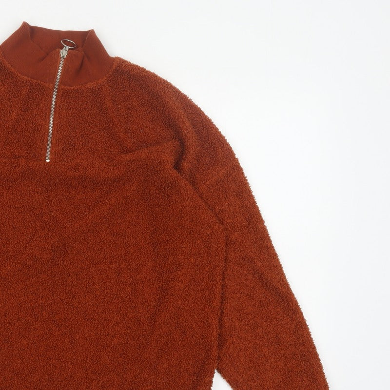 New Look Women’s Orange Teddy Fleece Quarter Zip Pullover Sweatshirt UK 10