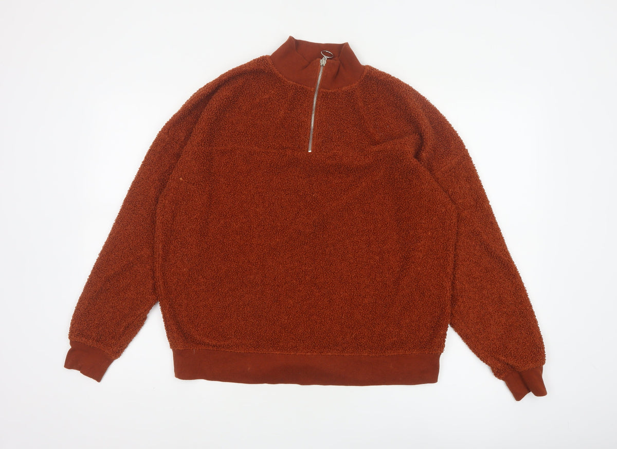 New Look Women’s Orange Teddy Fleece Quarter Zip Pullover Sweatshirt UK 10