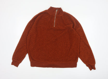 New Look Women’s Orange Teddy Fleece Quarter Zip Pullover Sweatshirt UK 10