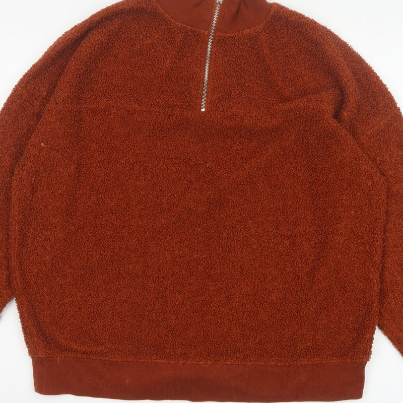 New Look Women’s Orange Teddy Fleece Quarter Zip Pullover Sweatshirt UK 10