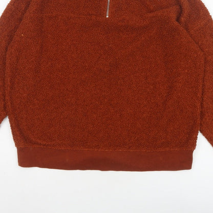 New Look Women’s Orange Teddy Fleece Quarter Zip Pullover Sweatshirt UK 10