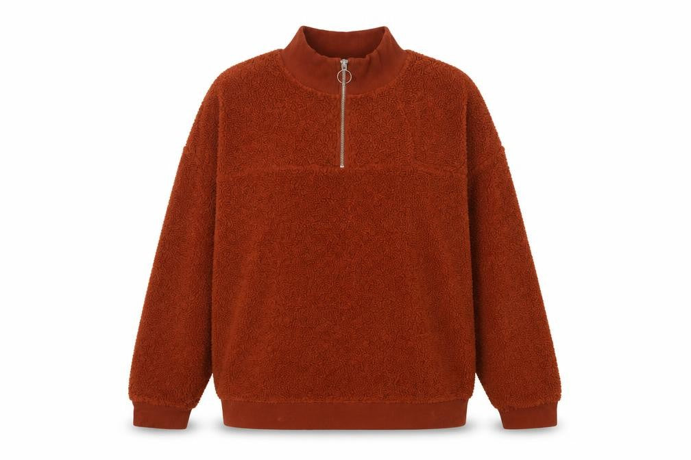 New Look Women’s Orange Teddy Fleece Quarter Zip Pullover Sweatshirt UK 10