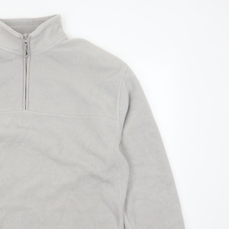 ASOS Design Men Grey M Fleece 1/4 Zip High Neck Pullover Sweatshirt