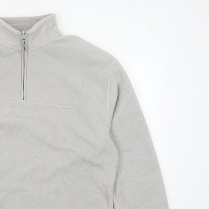 ASOS Design Men Grey M Fleece 1/4 Zip High Neck Pullover Sweatshirt