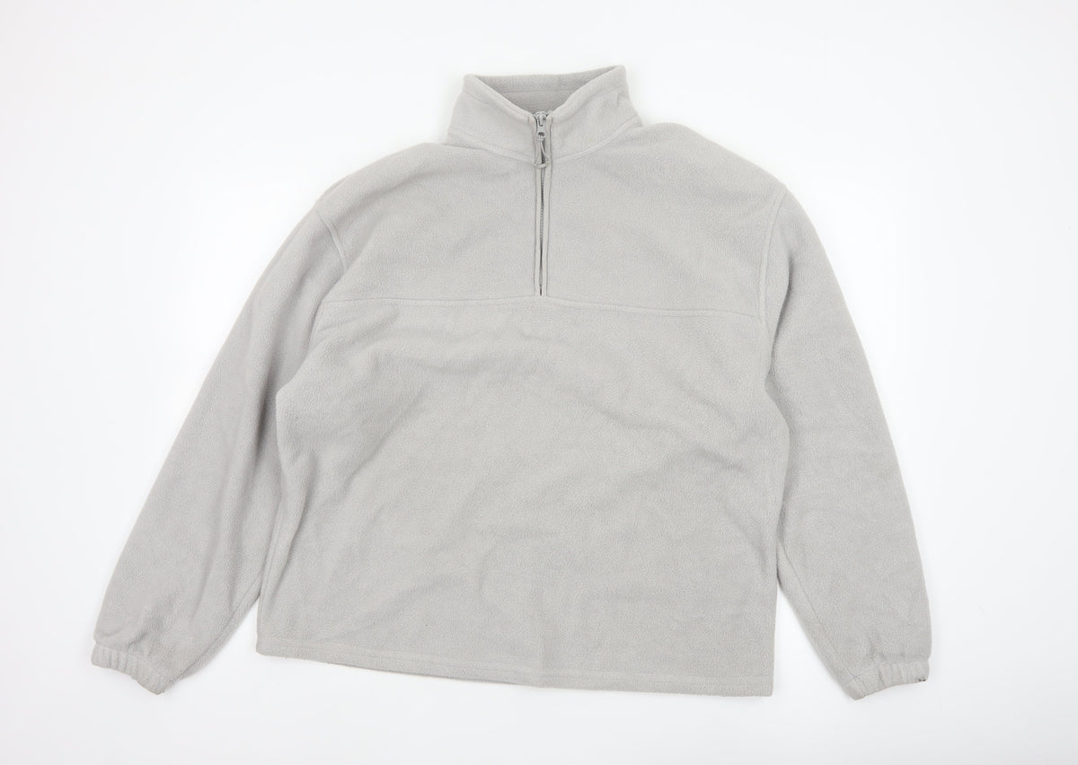 ASOS Design Men Grey M Fleece 1/4 Zip High Neck Pullover Sweatshirt