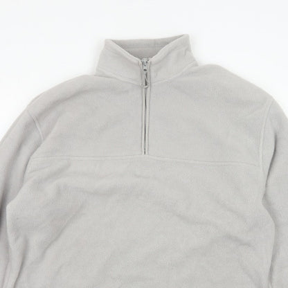 ASOS Design Men Grey M Fleece 1/4 Zip High Neck Pullover Sweatshirt