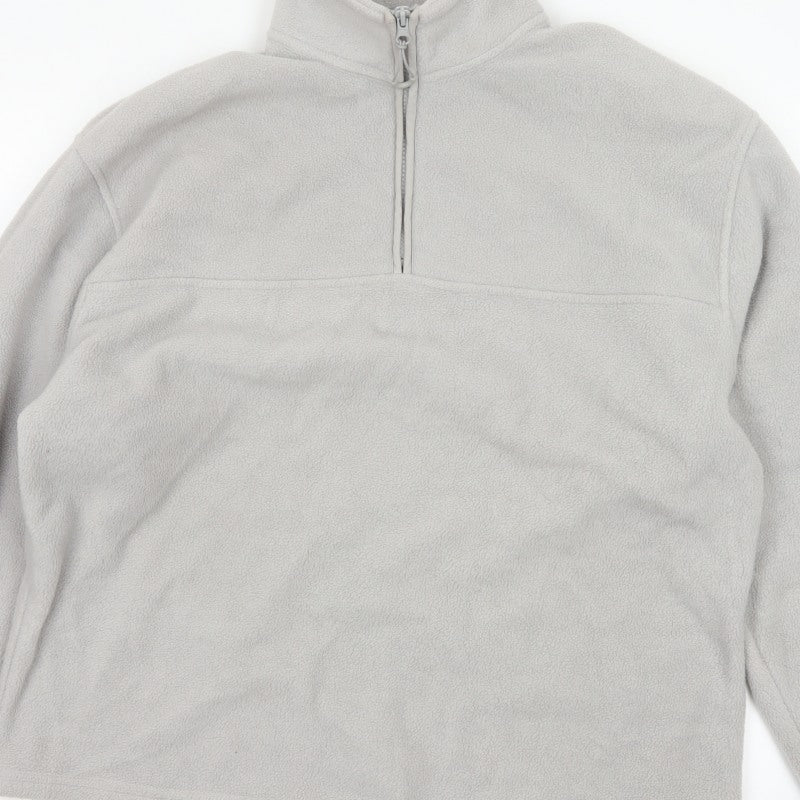 ASOS Design Men Grey M Fleece 1/4 Zip High Neck Pullover Sweatshirt