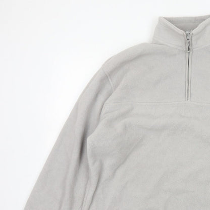 ASOS Design Men Grey M Fleece 1/4 Zip High Neck Pullover Sweatshirt
