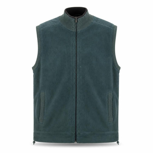 Front view of EWM Pure Classics Men's Green L Fleece Bodywarmer Zip Waistcoat