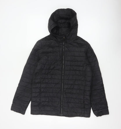 Lands' End Teens Black Size 14 Puffer Jacket Hooded Quilted