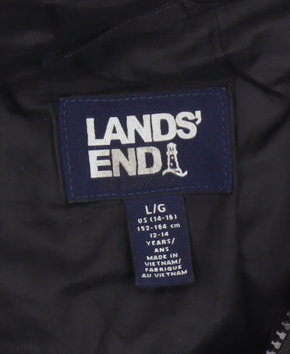Lands' End Teens Black Size 14 Puffer Jacket Hooded Quilted
