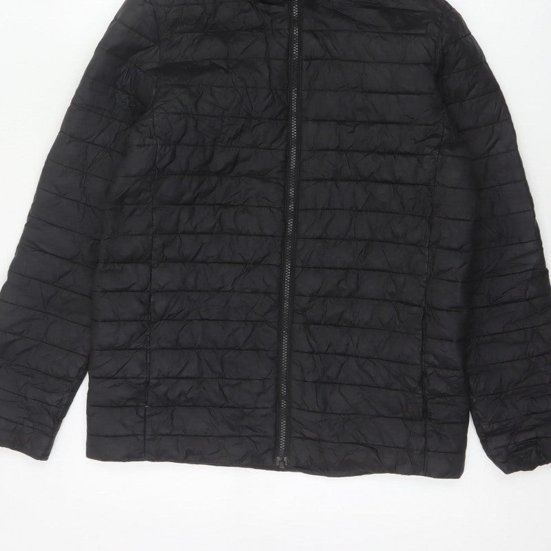 Lands' End Teens Black Size 14 Puffer Jacket Hooded Quilted