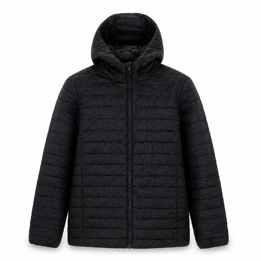 Front view of Lands' End Teens Black, size 14, Puffer Jacket Hooded Quilted