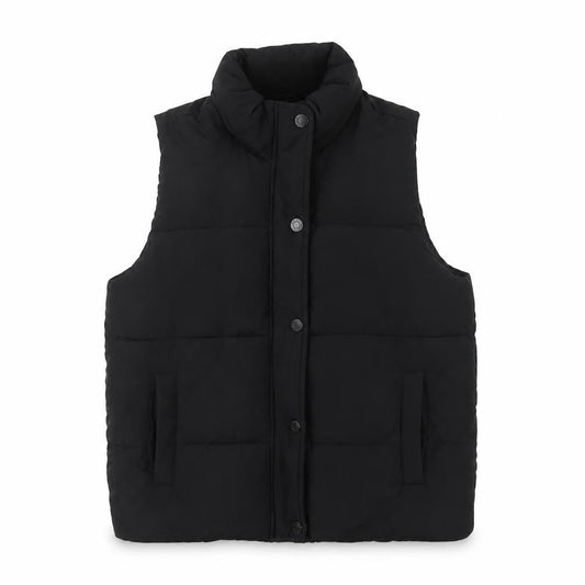 Front view of Abercrombie Kids girls’ black 15-16 padded puffer waistcoat vest