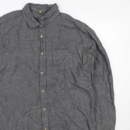 Primark Men Grey L Herringbone Organic Cotton Button-Down Shirt