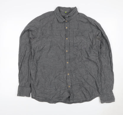 Primark Men Grey L Herringbone Organic Cotton Button-Down Shirt