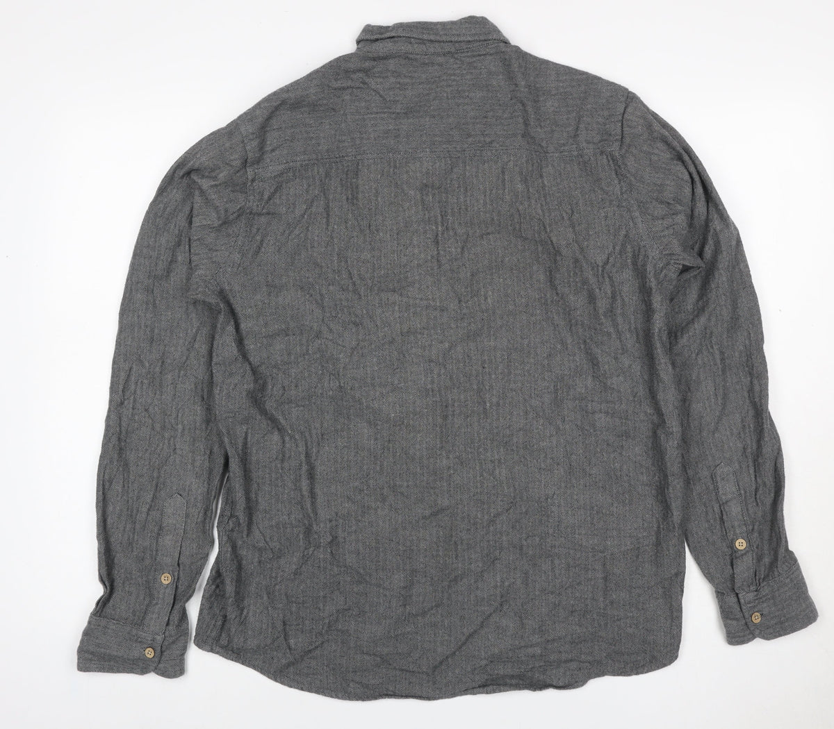 Primark Men Grey L Herringbone Organic Cotton Button-Down Shirt