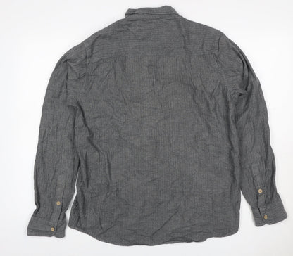Primark Men Grey L Herringbone Organic Cotton Button-Down Shirt