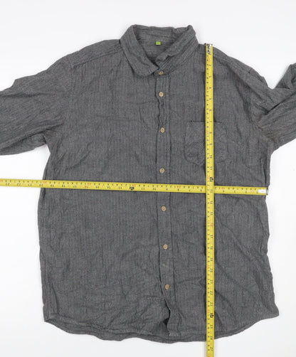 Primark Men Grey L Herringbone Organic Cotton Button-Down Shirt