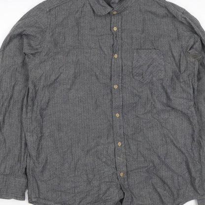Primark Men Grey L Herringbone Organic Cotton Button-Down Shirt