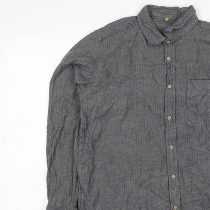 Primark Men Grey L Herringbone Organic Cotton Button-Down Shirt