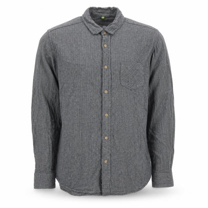 Primark Men Grey L Herringbone Organic Cotton Button-Down Shirt