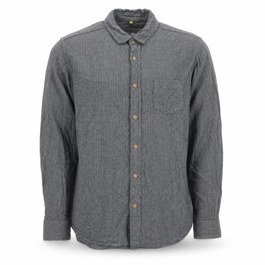 Primark Men Grey L Herringbone Organic Cotton Button-Down Shirt