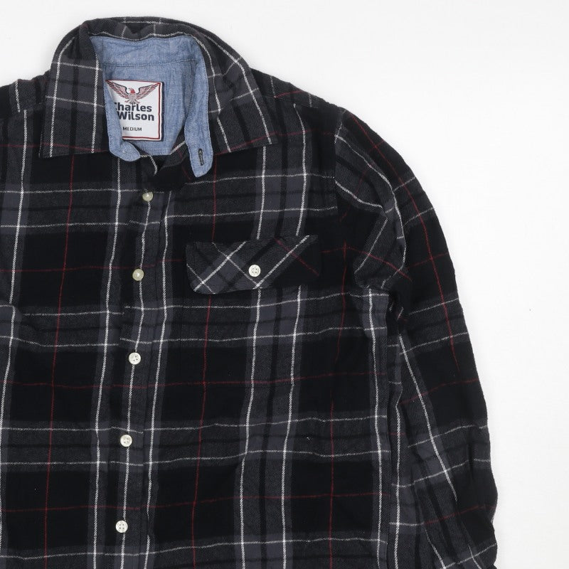 Charles Wilson Men’s Black Plaid Flannel Button-Down Shirt M
