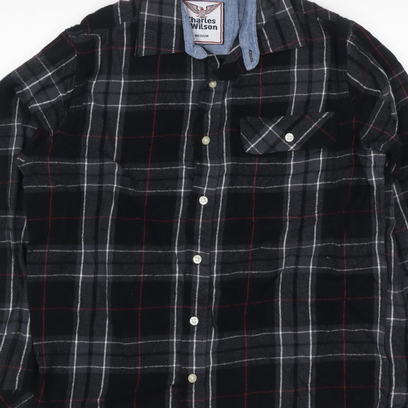 Charles Wilson Men’s Black Plaid Flannel Button-Down Shirt M
