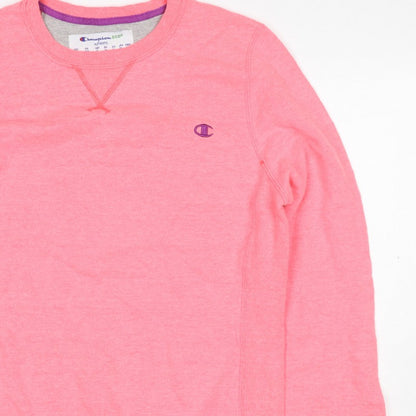 Champion Women Pink M Logo Crew Neck Pullover Sweatshirt Cotton Blend