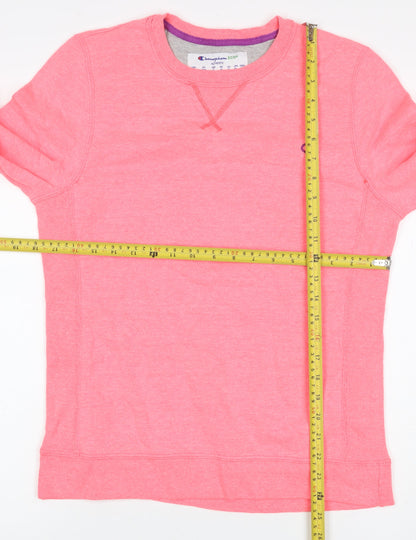 Champion Women Pink M Logo Crew Neck Pullover Sweatshirt Cotton Blend