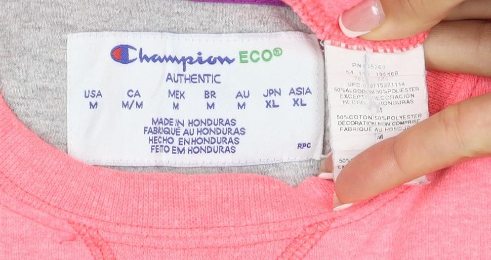 Champion Women Pink M Logo Crew Neck Pullover Sweatshirt Cotton Blend