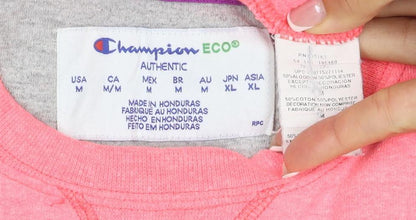 Champion Women Pink M Logo Crew Neck Pullover Sweatshirt Cotton Blend