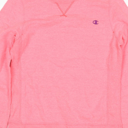 Champion Women Pink M Logo Crew Neck Pullover Sweatshirt Cotton Blend