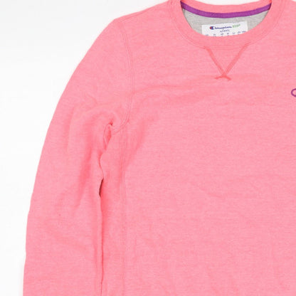 Champion Women Pink M Logo Crew Neck Pullover Sweatshirt Cotton Blend