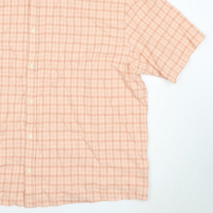 Cotton On Men’s Pink Check Linen Short Sleeve Button-Up Shirt L