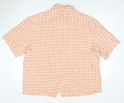 Cotton On Men’s Pink Check Linen Short Sleeve Button-Up Shirt L