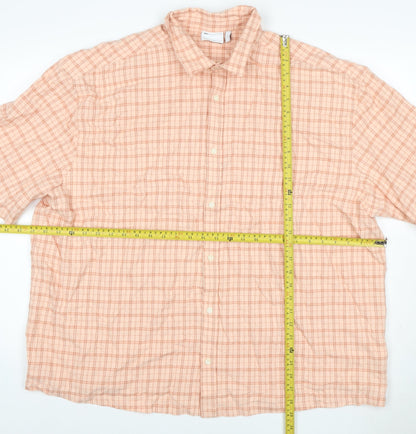 Cotton On Men’s Pink Check Linen Short Sleeve Button-Up Shirt L