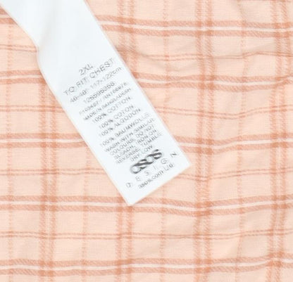 Cotton On Men’s Pink Check Linen Short Sleeve Button-Up Shirt L