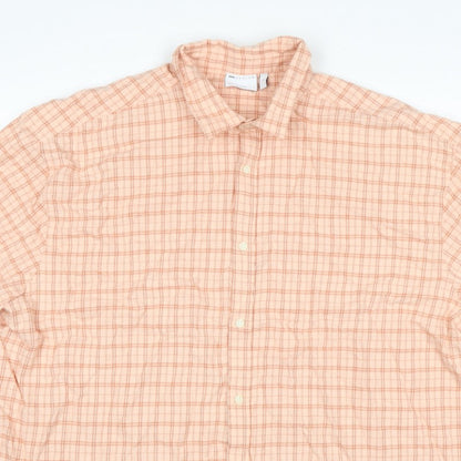 Cotton On Men’s Pink Check Linen Short Sleeve Button-Up Shirt L
