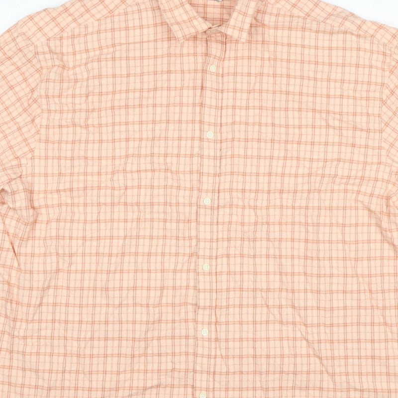 Cotton On Men’s Pink Check Linen Short Sleeve Button-Up Shirt L