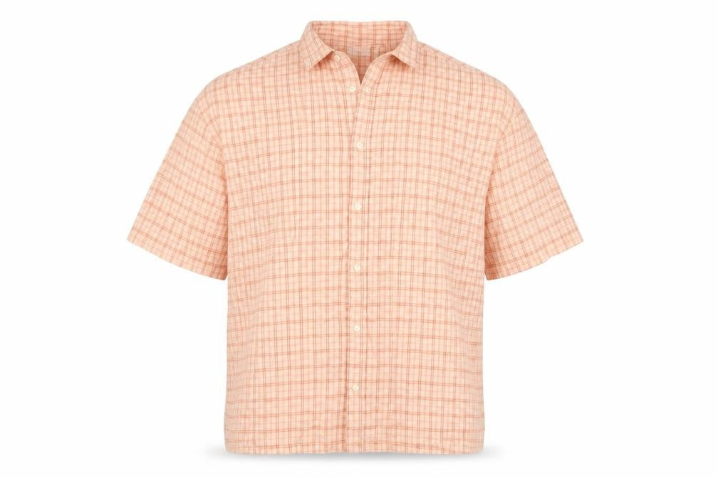 Cotton On Men’s Pink Check Linen Short Sleeve Button-Up Shirt L