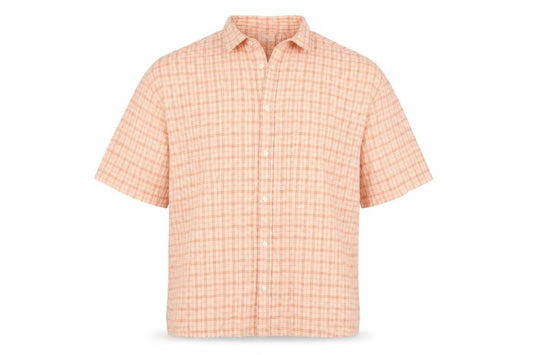 Cotton On Men’s Pink Check Linen Short Sleeve Button-Up Shirt L