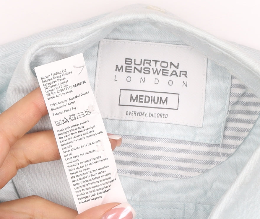Burton Menswear Men’s Blue M Tailored Short Sleeve Button-Up Shirt