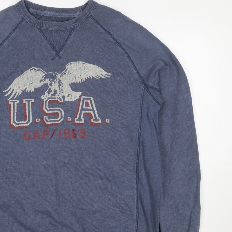 Gap Men Blue M Pullover Crew Neck USA Eagle Graphic Sweatshirt