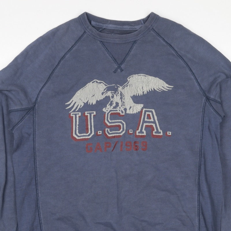 Gap Men Blue M Pullover Crew Neck USA Eagle Graphic Sweatshirt