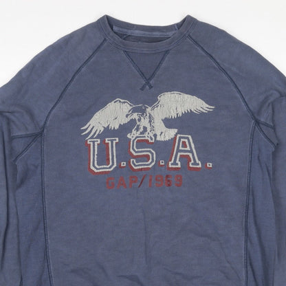 Gap Men Blue M Pullover Crew Neck USA Eagle Graphic Sweatshirt