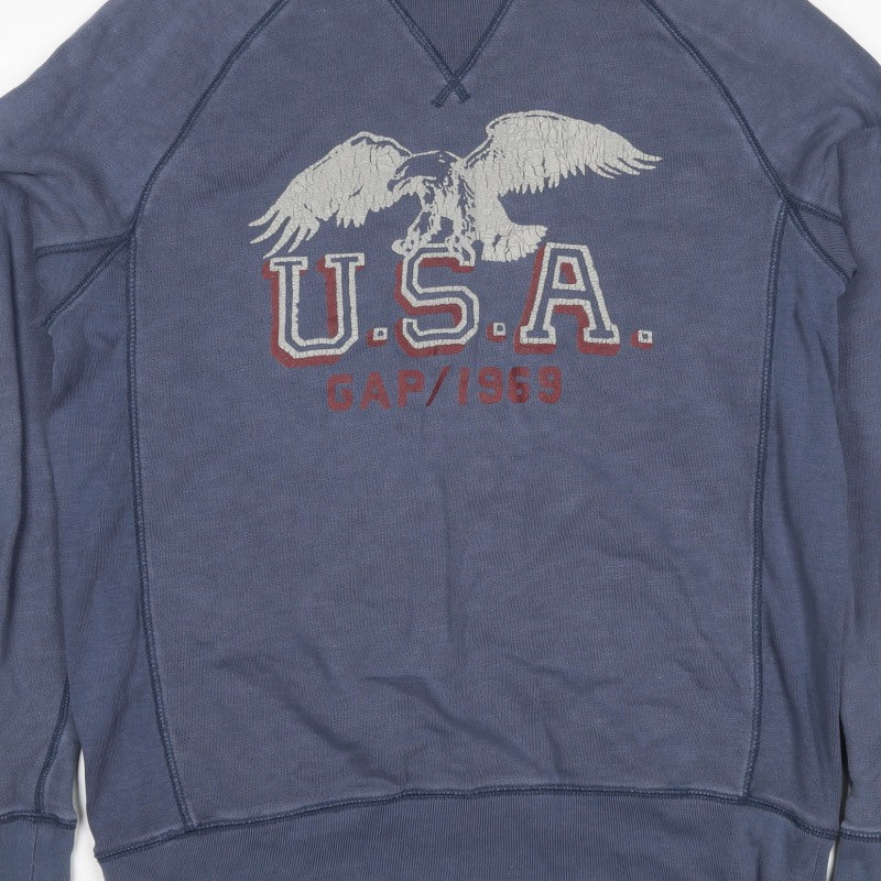 Gap Men Blue M Pullover Crew Neck USA Eagle Graphic Sweatshirt