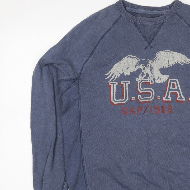 Gap Men Blue M Pullover Crew Neck USA Eagle Graphic Sweatshirt