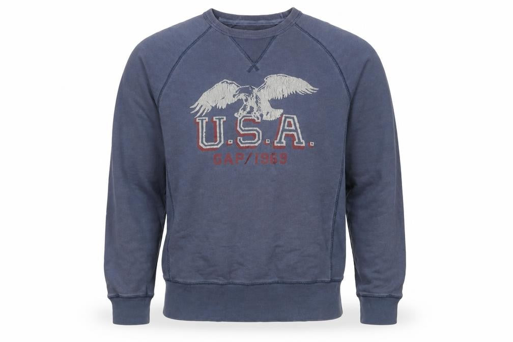 Gap Men Blue M Pullover Crew Neck USA Eagle Graphic Sweatshirt
